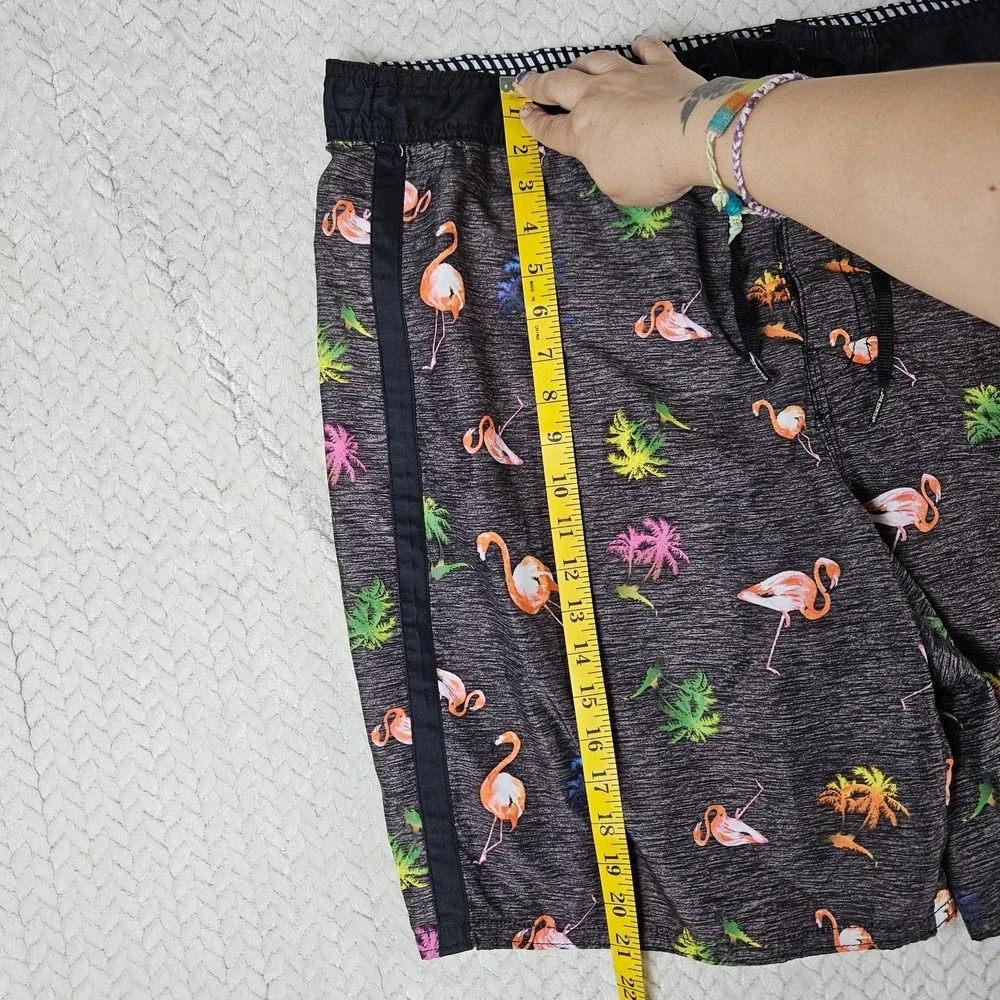 Joe Boxer Swim Trunks Flamingo Tropical Print Gray XL Board Shorts Beach Summer
